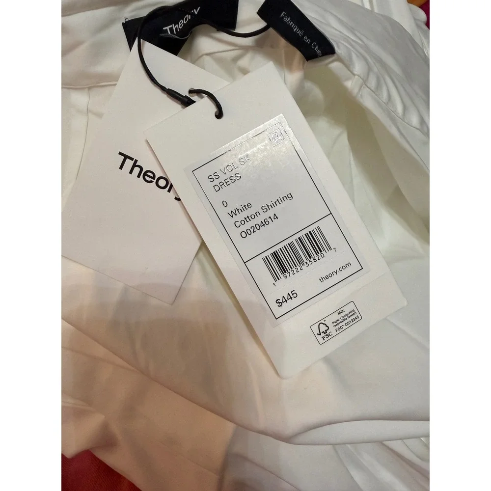 Theory White Cotton Blend Belted Poplin Shirt Dress Midi NWT Size 0 - Picture 9 of 10